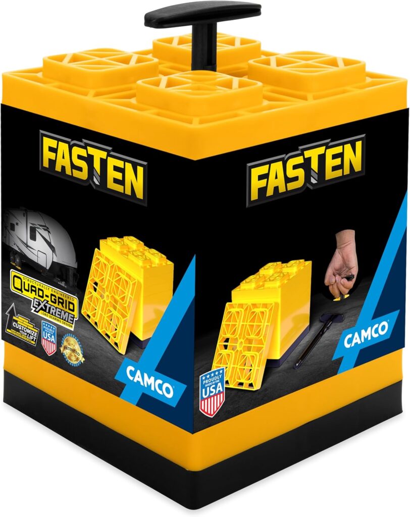 Interlocking RV leveling blocks for adjusting trailer height on uneven ground