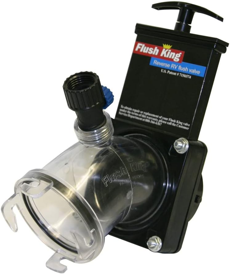 Flush King RV black tank backflush valve with clear viewing section