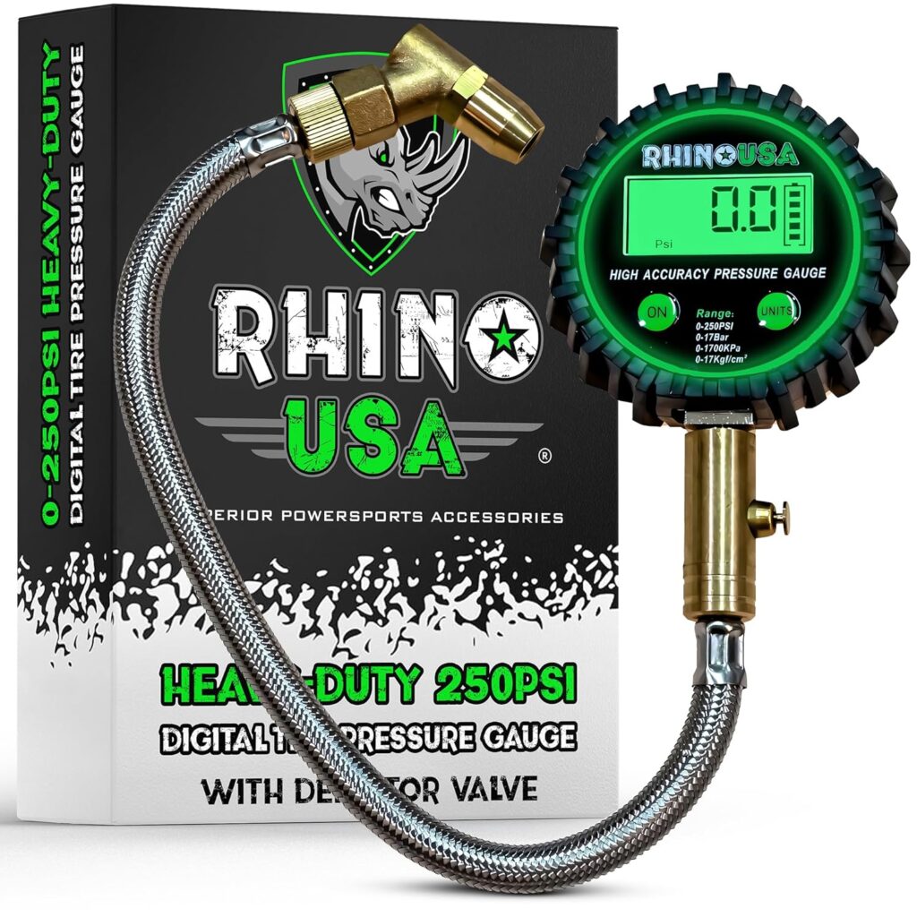 Digital tire pressure gauge with backlit display for RV tires